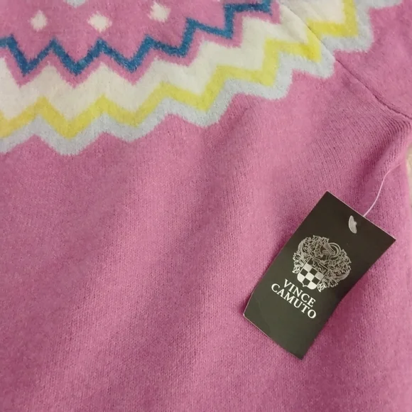 Vince Camuto Women's M Pink Fair Isle Crewneck Long Sleeve Pullover Sweater - Picture 6 of 7